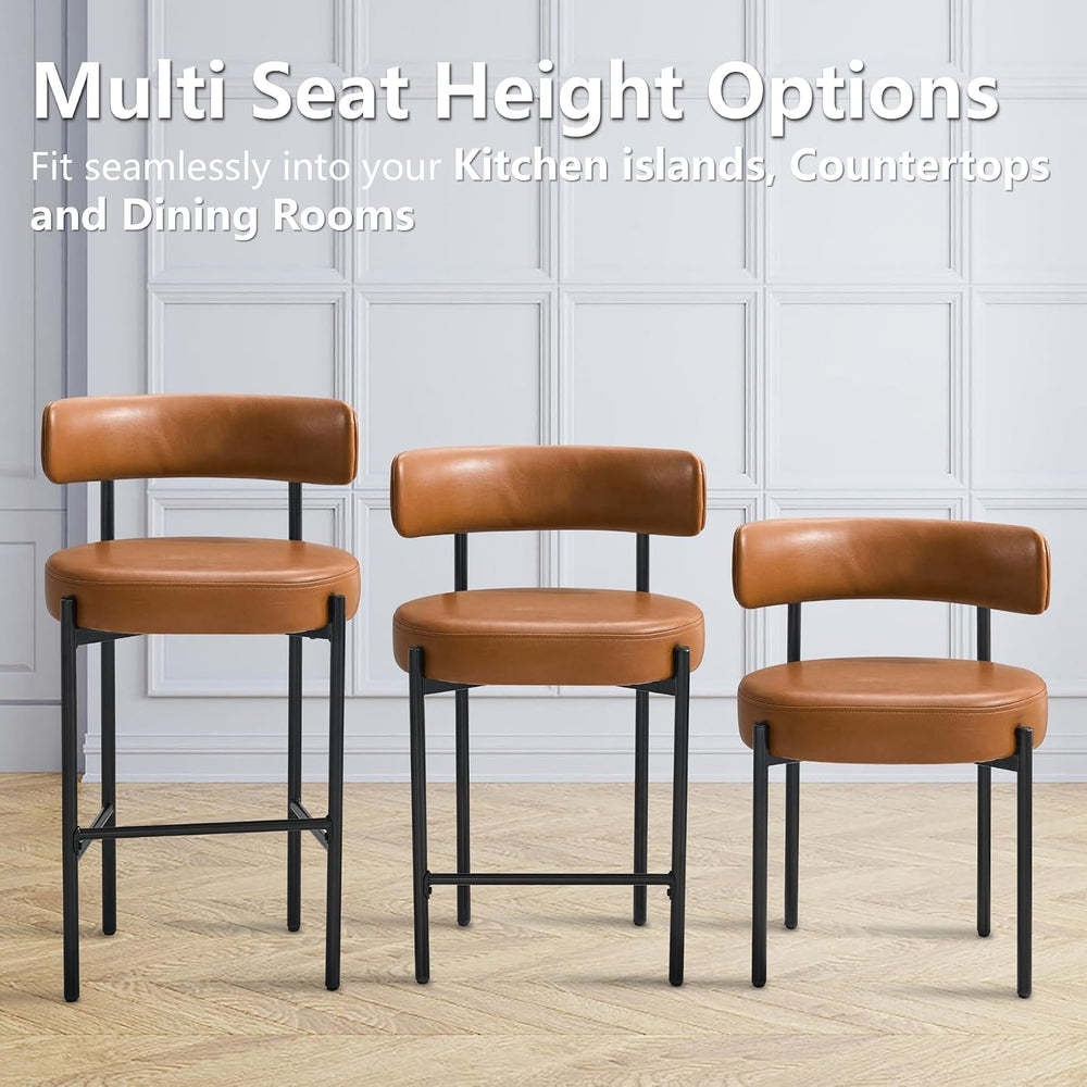 Faux Leather Dining Chairs Set of 6, Mid Century Modern, Brown