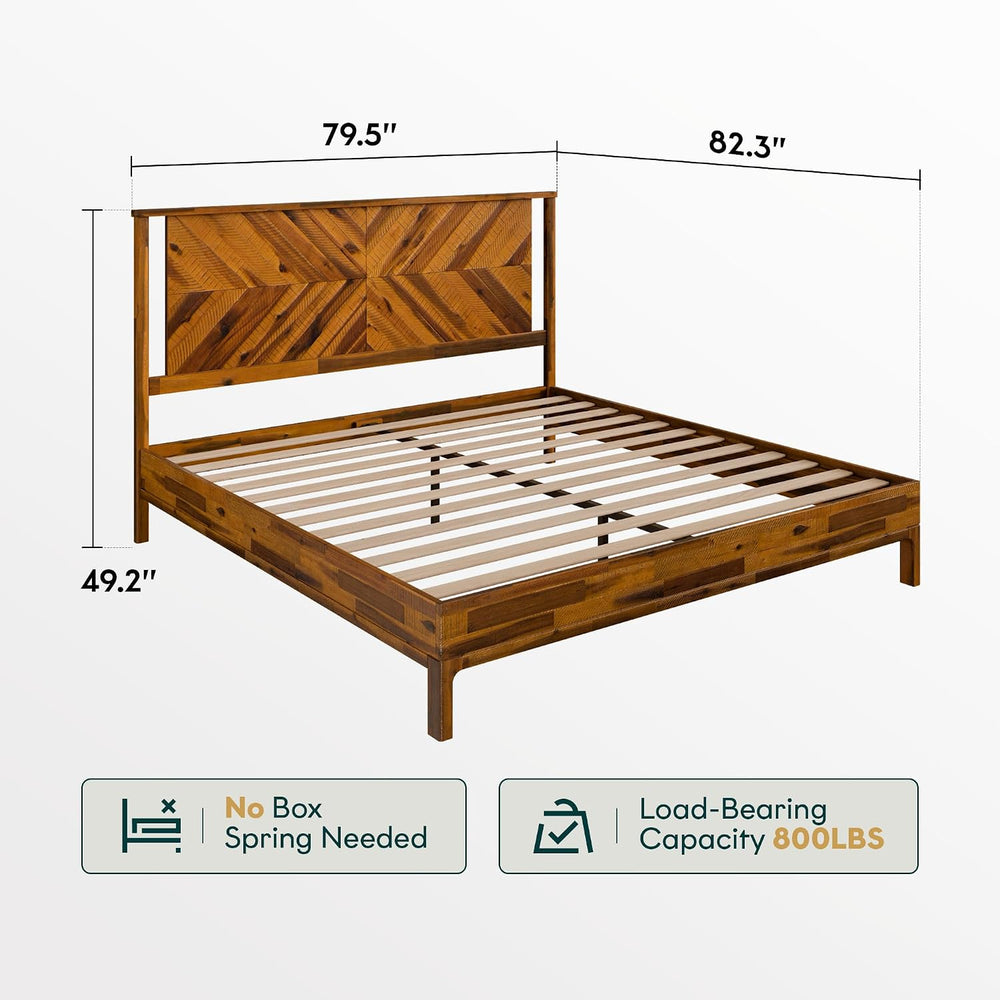 Bme Vivian 14 Inch Deluxe Bed Frame with Headboard, Rustic & Scandinavian...