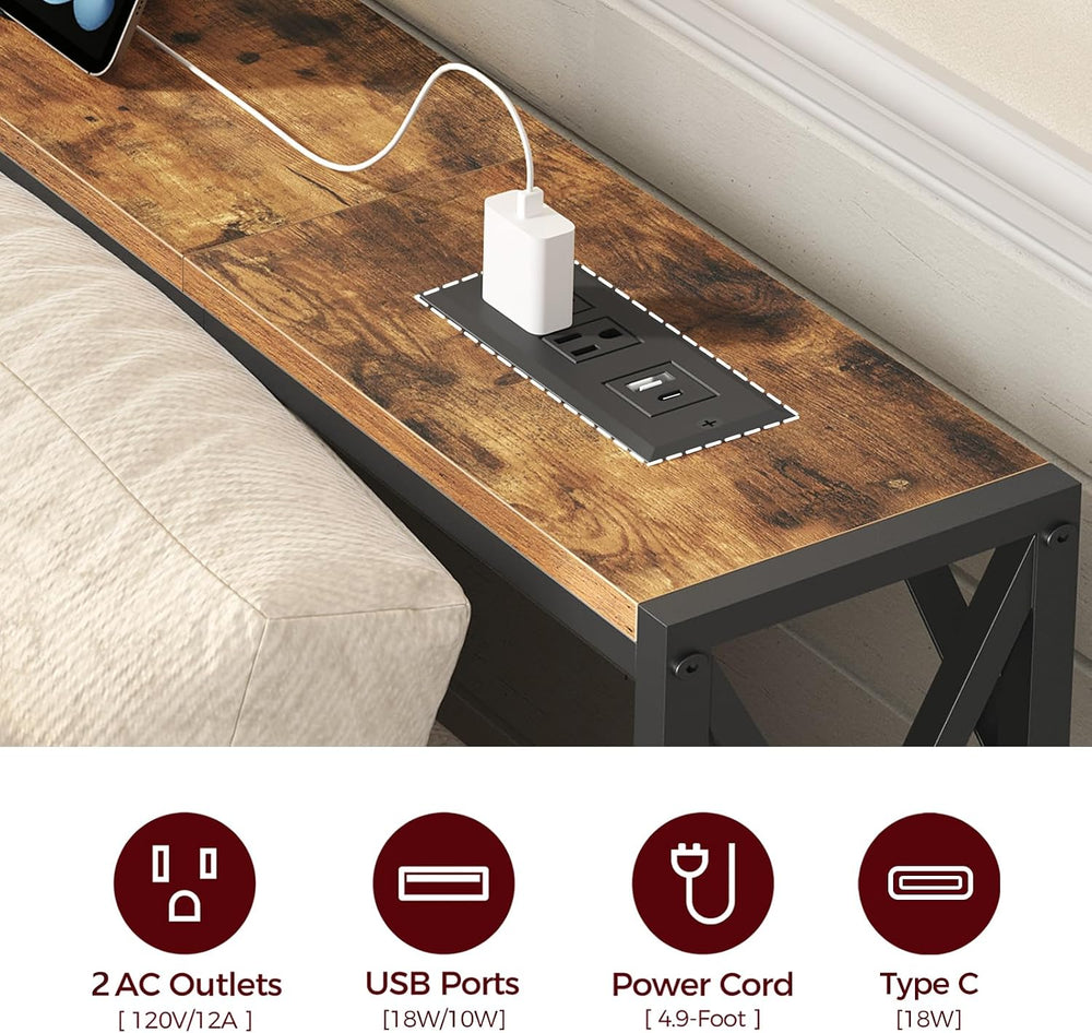 MAHANCRIS 78.7" Narrow Console Sofa Table with Charging Station, 2 Pack