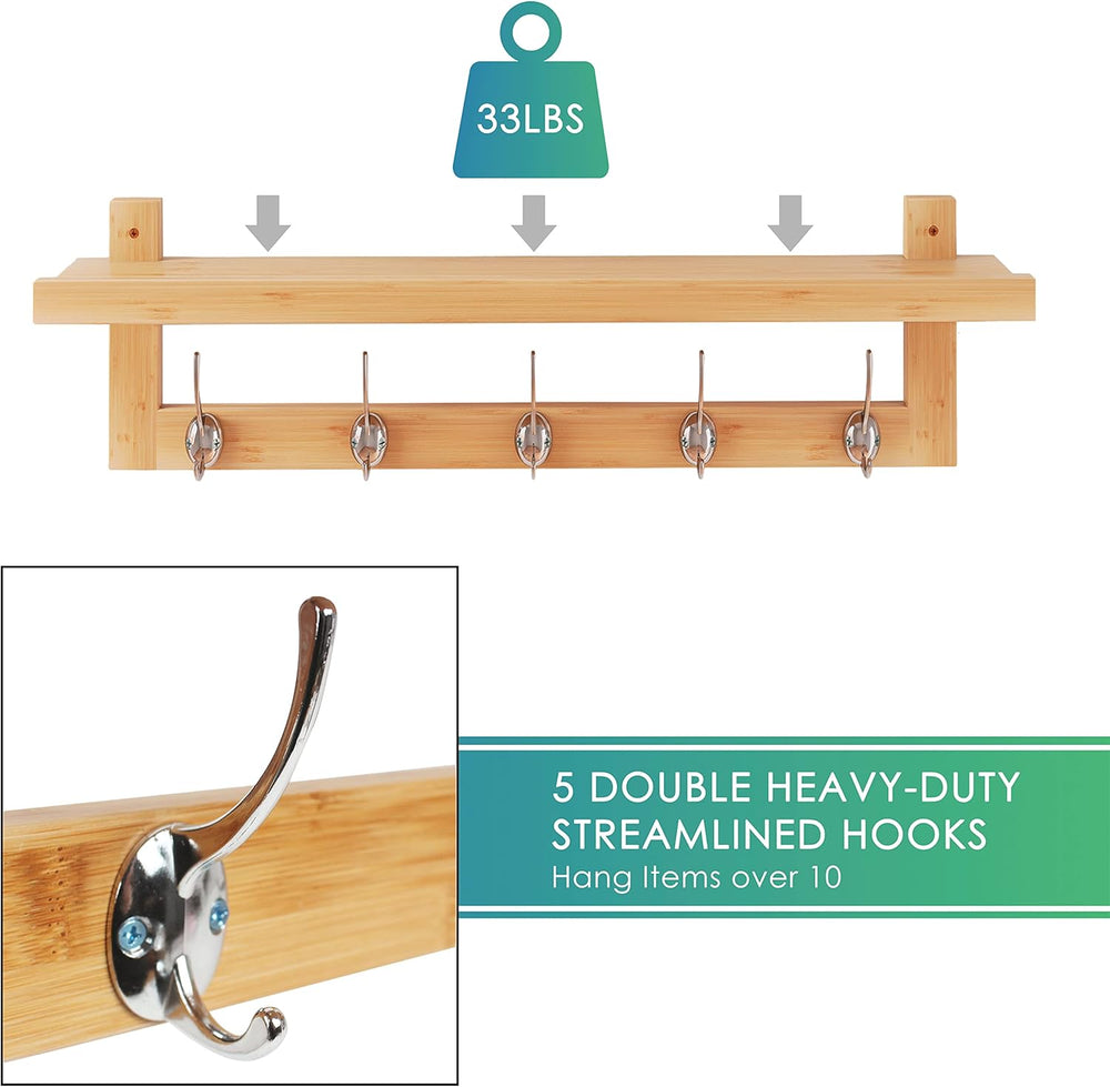 SMIBUY Coat Hooks with Shelf Wall-Mounted, 29.2 Inch Entryway Coat Rack for W...