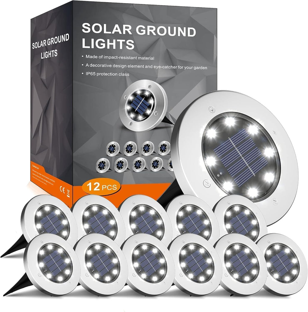 INCX Solar Lights Outdoor Waterproof, Cold White, 12 Pack Ground Lights