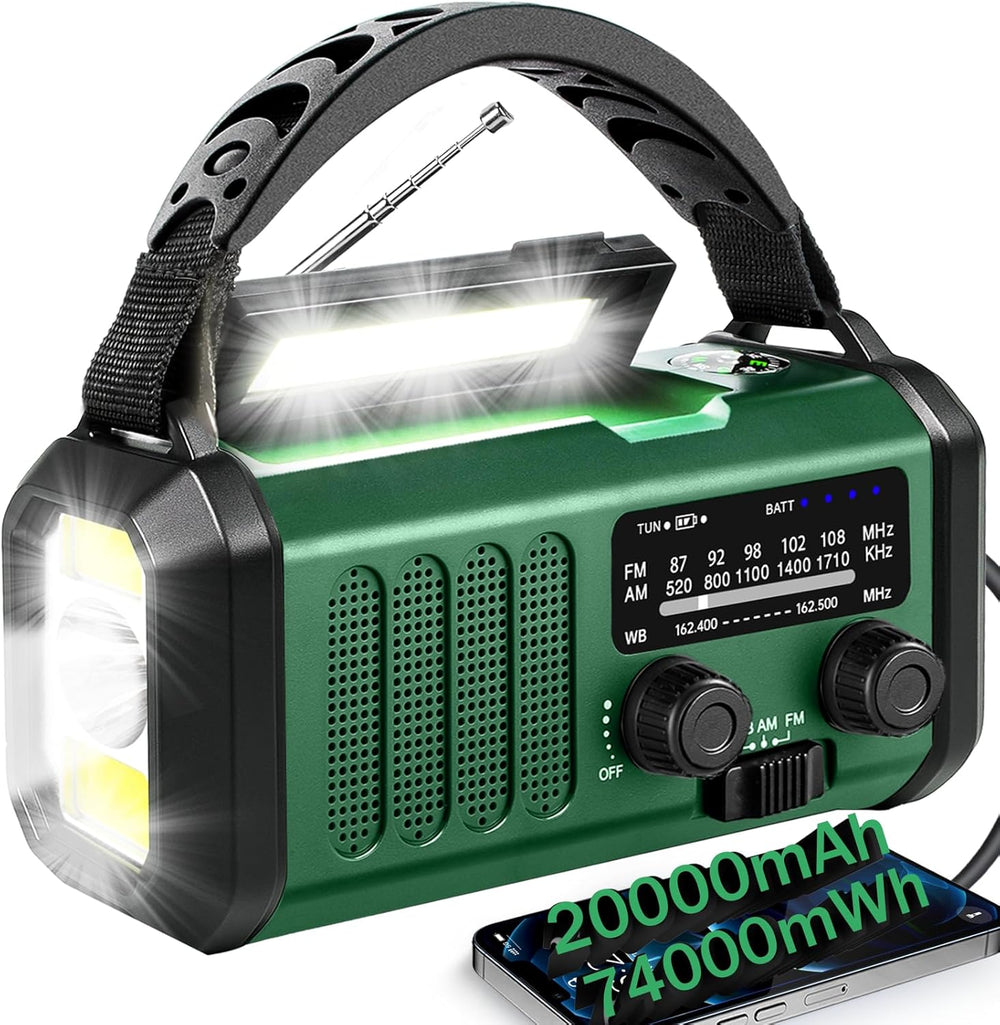 QAUYYW Hand Crank Solar Emergency Radio,74000mWh NOAA AM FM Weather Radio
