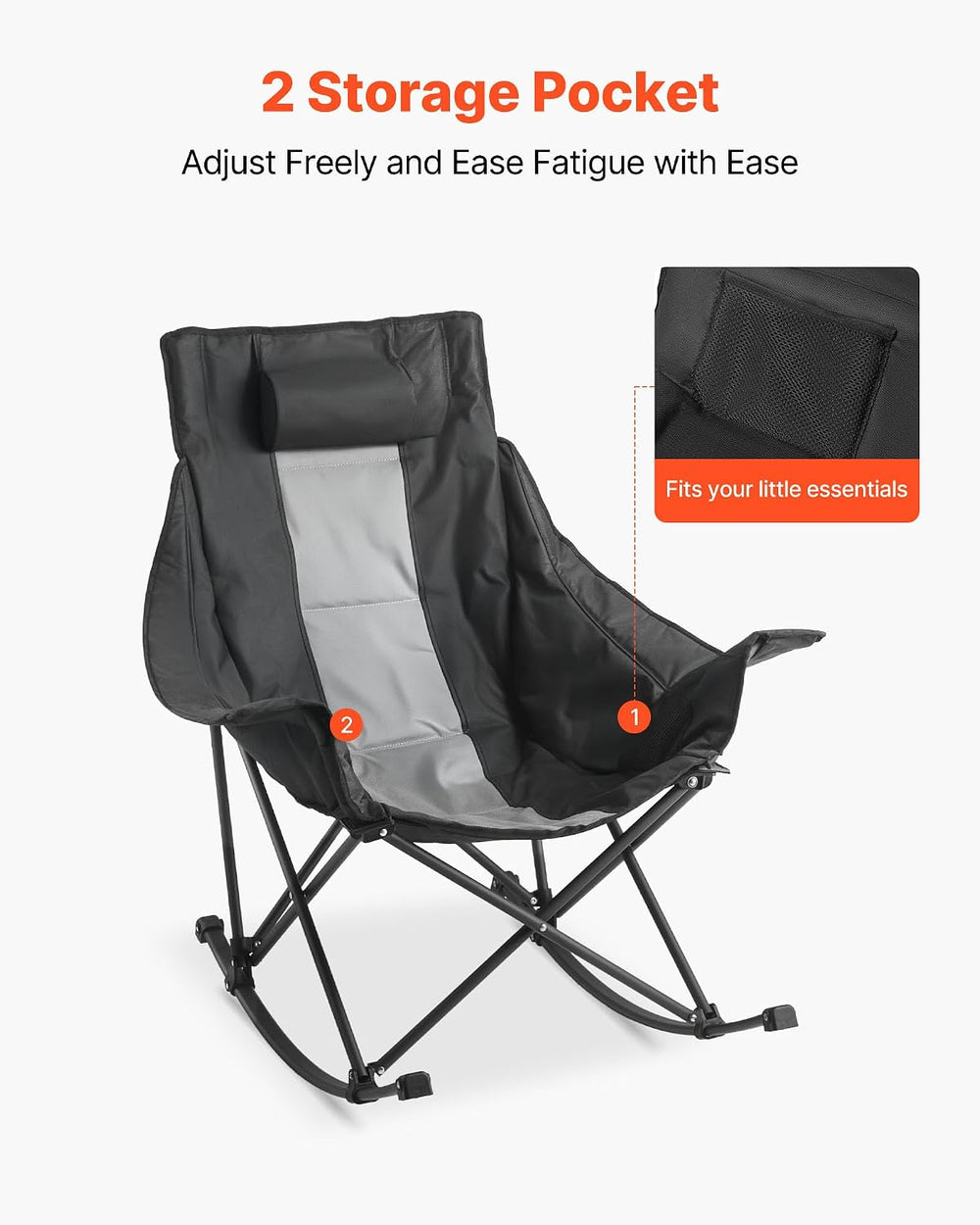 VEVOR Rocking Camping Chair, Portable Folding Rocker, Heavy-Duty Lawn Chair R...