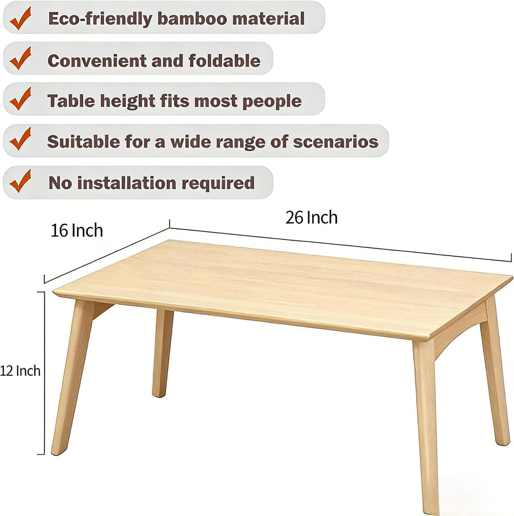 Bamboo Coffee Table Foldable Japanese Floor Desk Folding Low Tea Table No Ass...