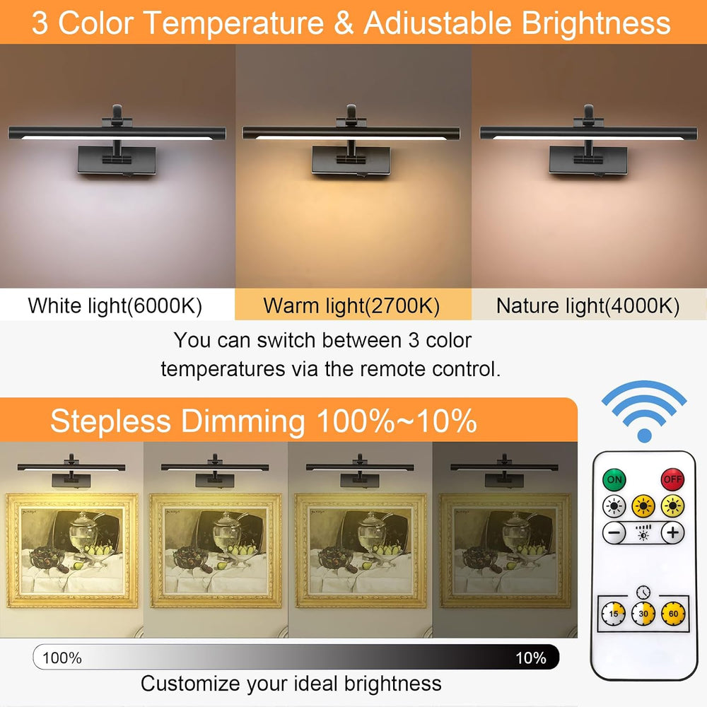 Tassuowell Wireless Battery Operated Picture Light,Rechargeable Wall Light wi...
