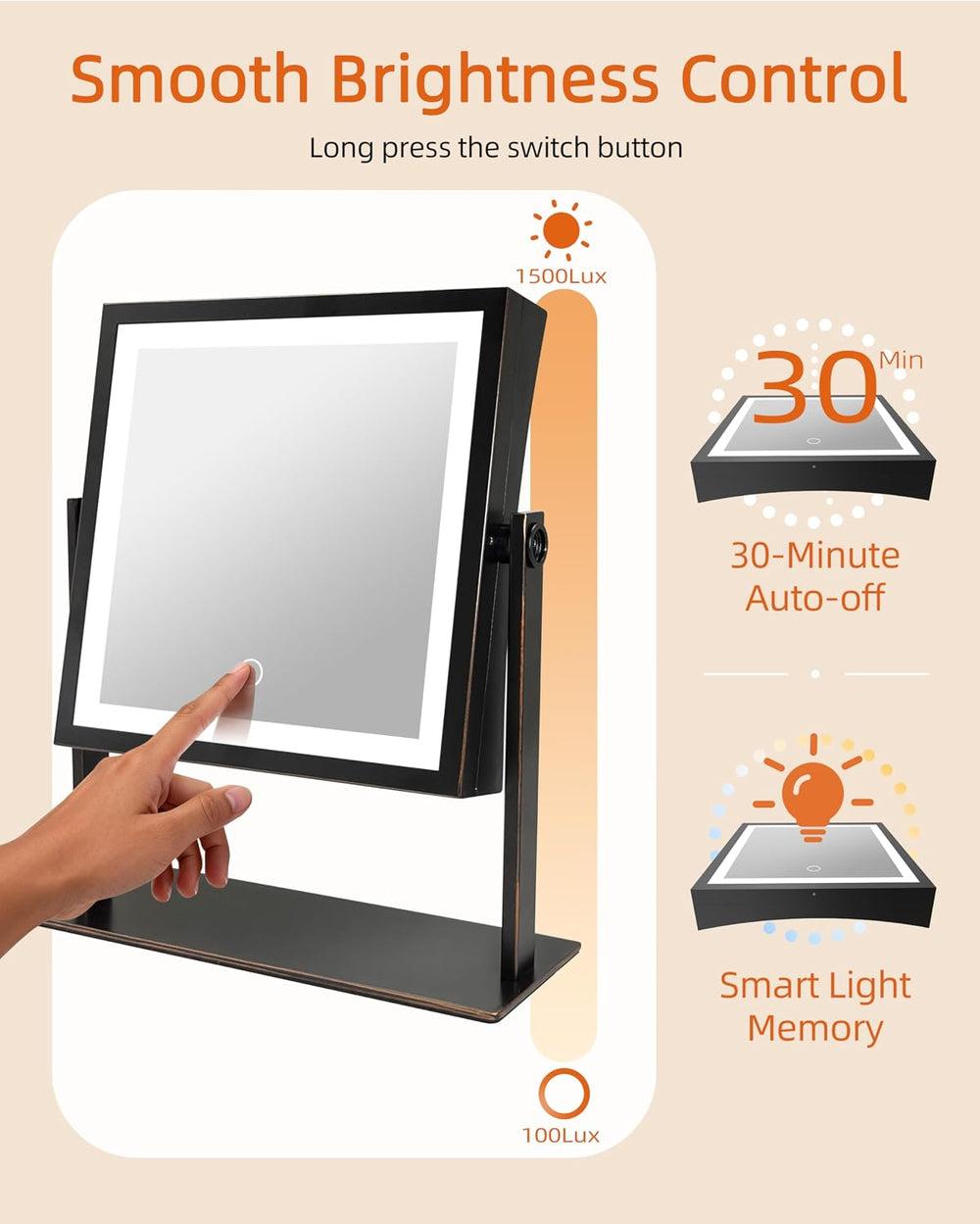 Ruacq Makeup Mirror with Lights, Dual Sided 1X/10X, Oil Rubbed Bronze