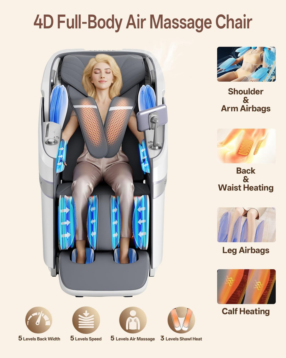 RELX 4D Massage Chair Full Body, Zero Gravity Shiatsu, Body Scan, White