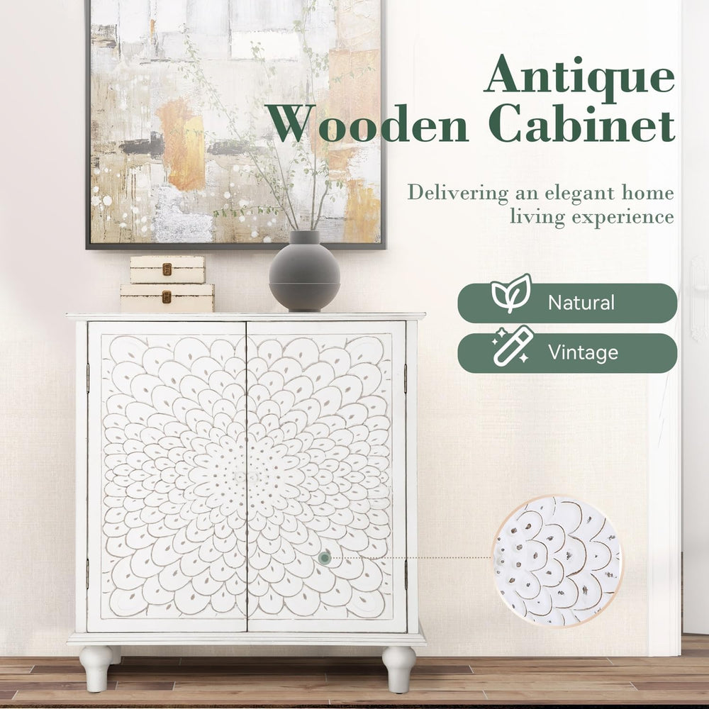 MFSTUDIO Accent Cabinet with Doors, Carved Entryway Cabinet with Storage