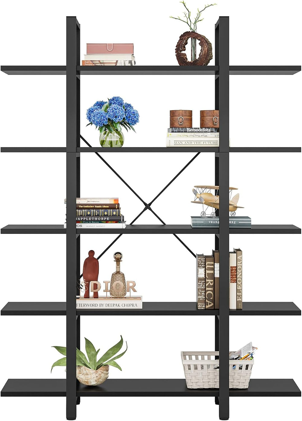 Tribesigns 5-Tier Bookshelf, Vintage Industrial Style Bookcase 72 H x 12 W x ...