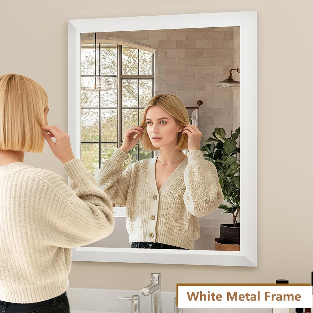 SMIROR 24x28 Matte White Bathroom Vanity Mirror for Over Sink