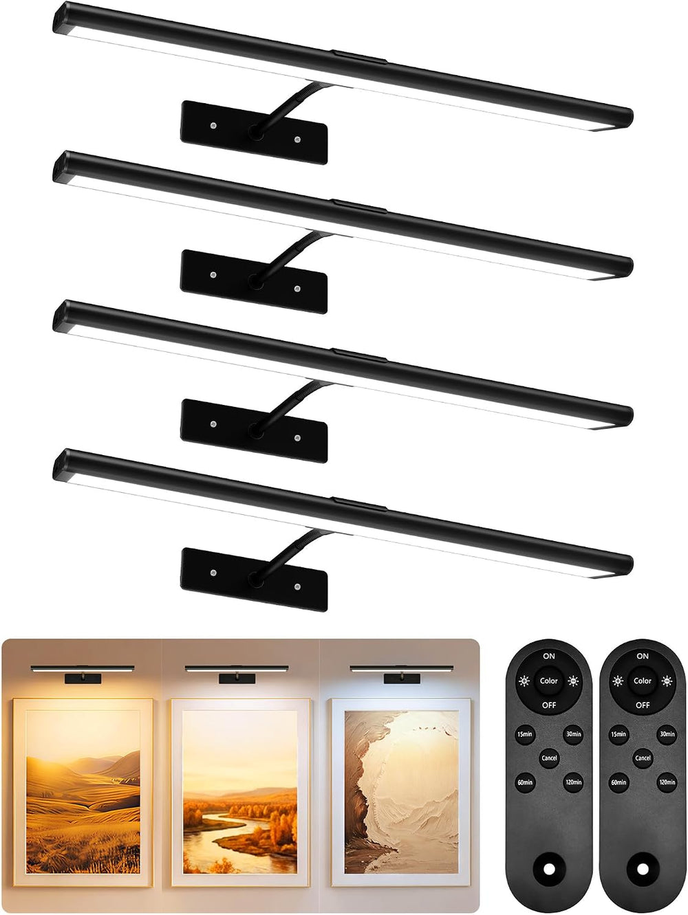 EZVALO 4-Pack Picture Lights for wall, 16'' Rechargeable Art Lights (...