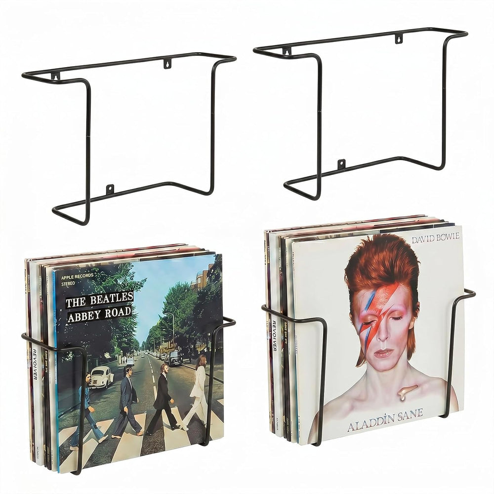 MyGift Set of 4 Black Metal Wire Vinyl Record Display Shelves, Wall Mount