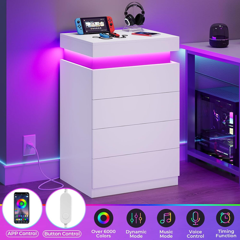 ADORNEVE White Night Stand Set of 2 with Sliding Top