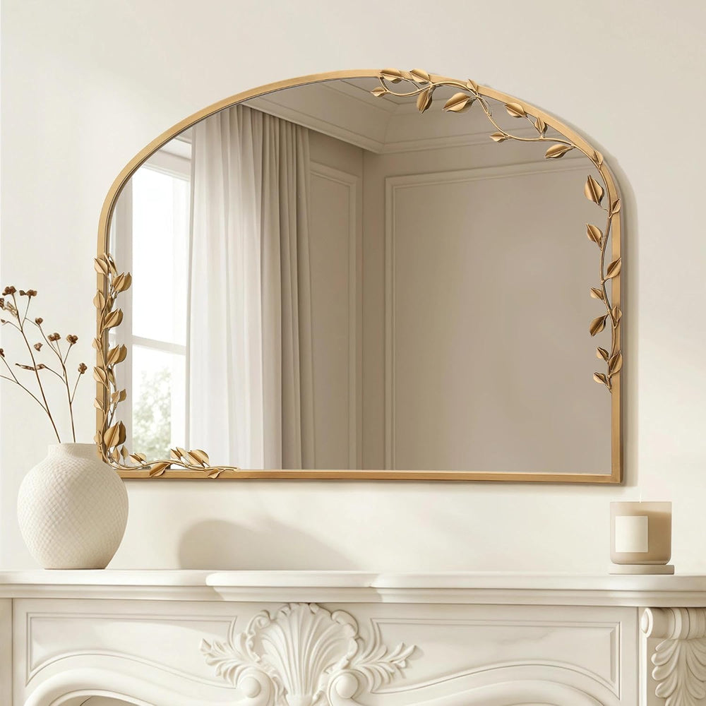 Besdomus Ornate Arched Wall Mirror: 40"x30" Large Gold Fireplace Mi...