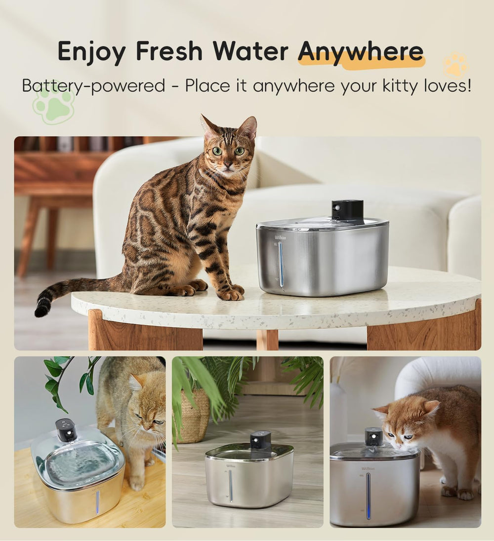 Cat Water Fountain Stainless Steel, 138fl.oz / 4.1L Cordless Cat Fountain