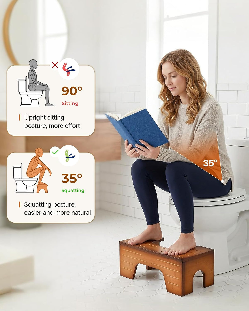 StrongTek Toilet Stool Squat Adult, Foldable Poop Stool, 7–9 in,Brown