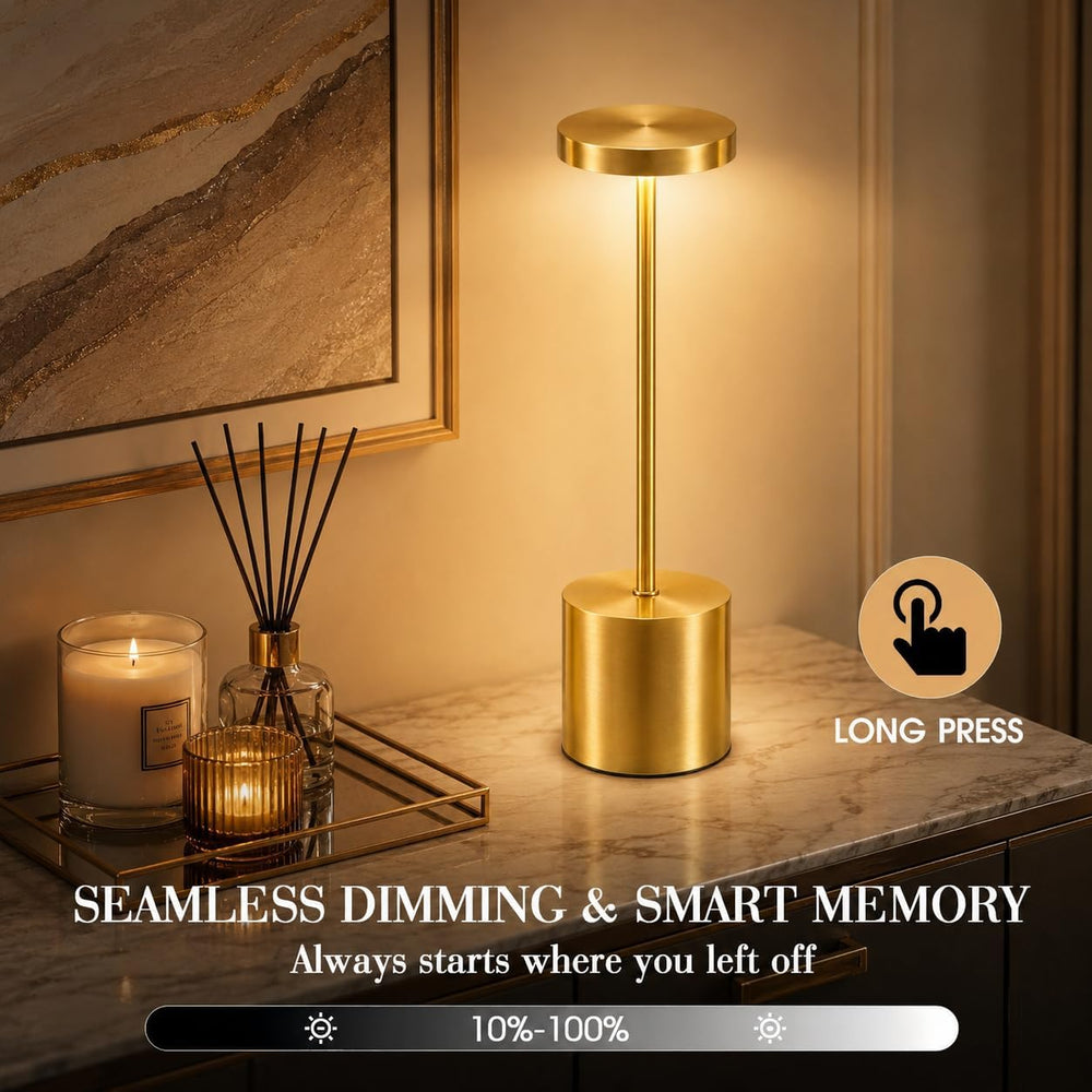 AUDLES Gold Cordless Table Lamps Set of 2, Brass Rechargeable Lamp, Battery O...