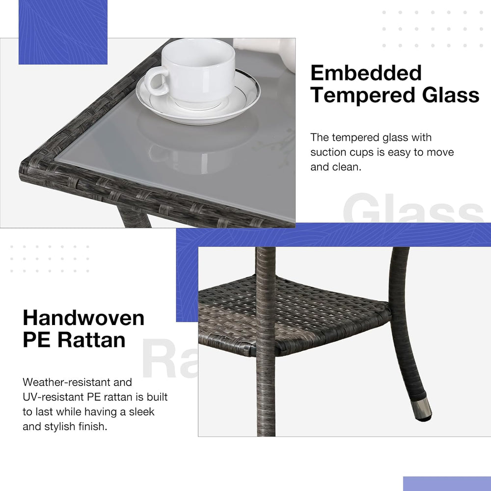 Patiorama Outdoor Wicker Patio Side Table, Rattan Coffee Table, Grey
