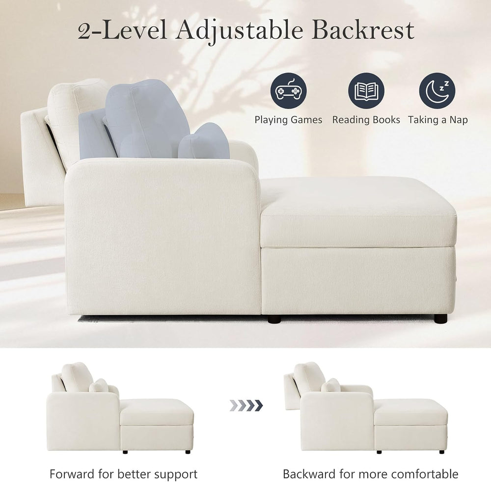 63.8" Oversized Chaise Lounge Chair with Storage, Chenille Beige