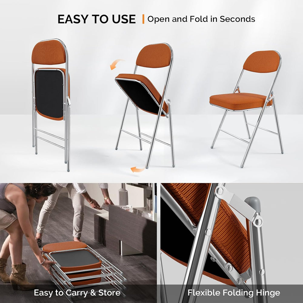 VINGLI Folding Chairs with Padded Seat & Backrest, Metal Frame, Durable C...