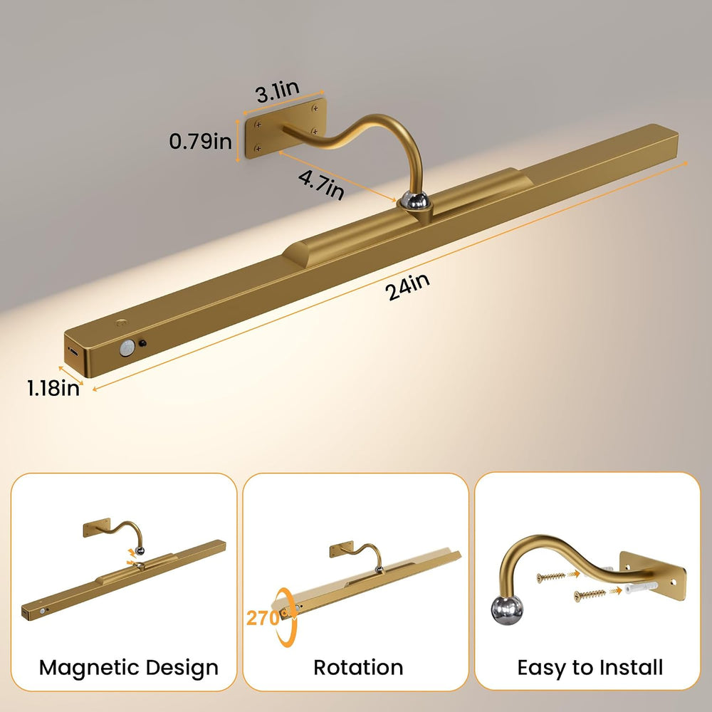 Rechargeable Motion Sensor Picture Light for Wall, 24 Inch, Brass, 1 Pack