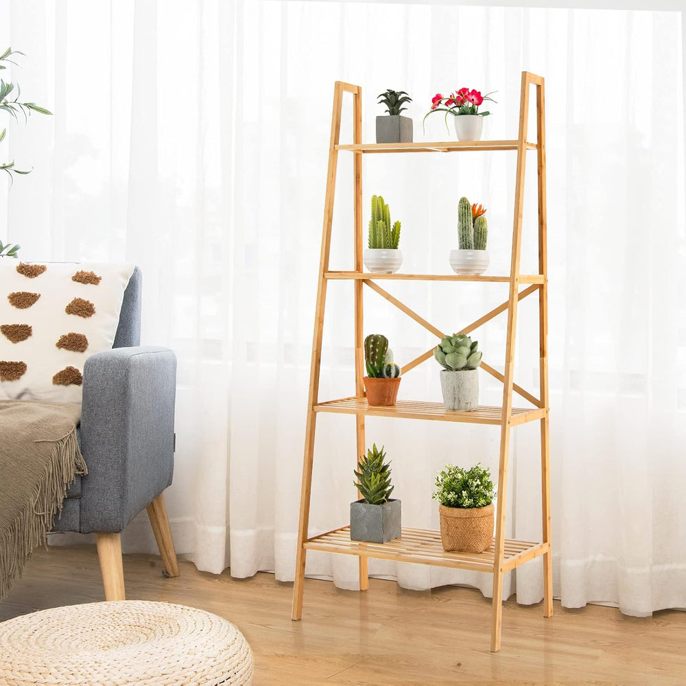 GIANTEX 4-Tier Bamboo Bookshelf, Multifunctional Storage Display Rack Shelves...