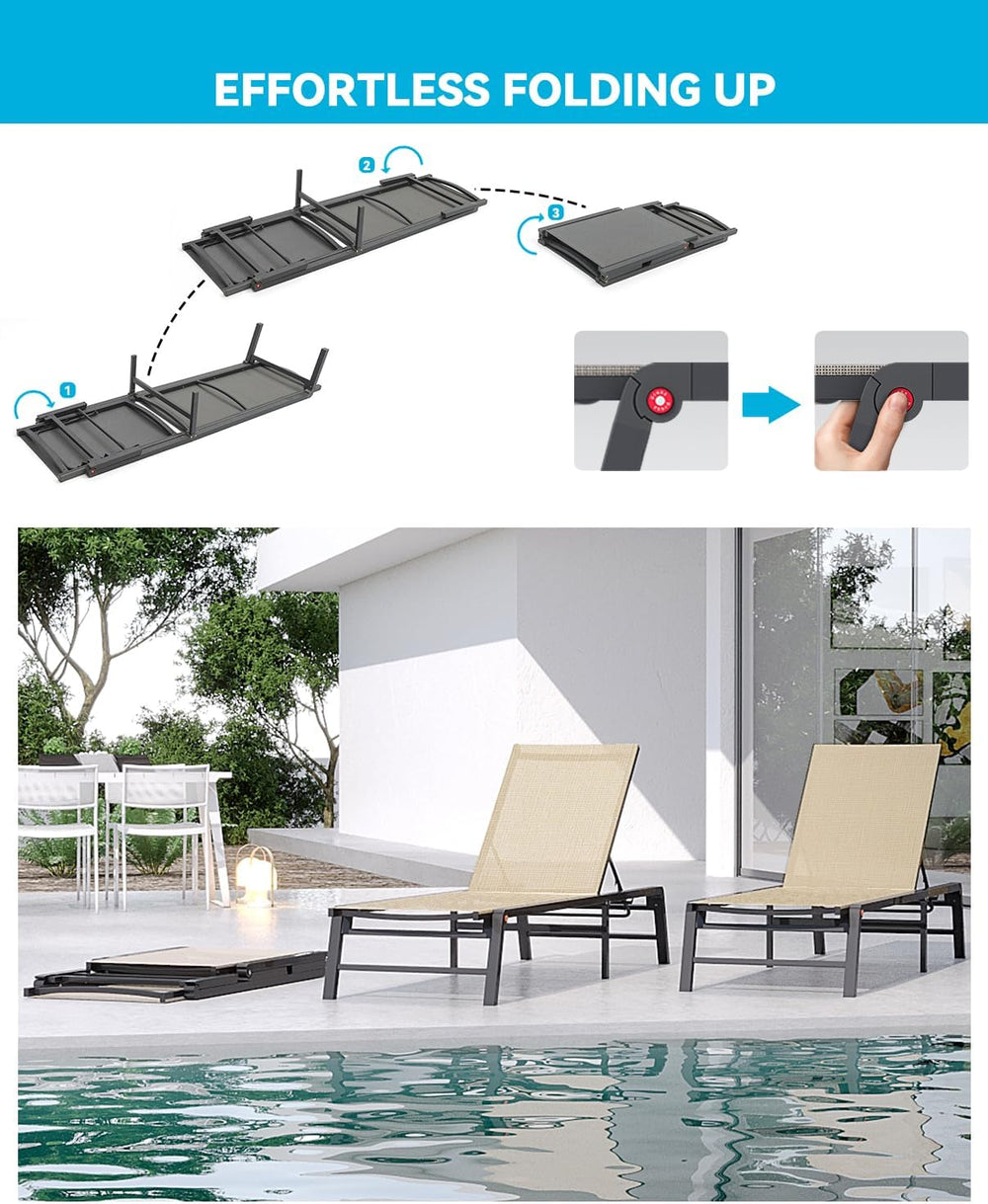 Chaise Lounge Chair Outdoor Aluminum Patio Lounge Chair with 5 Adjustable Pos...