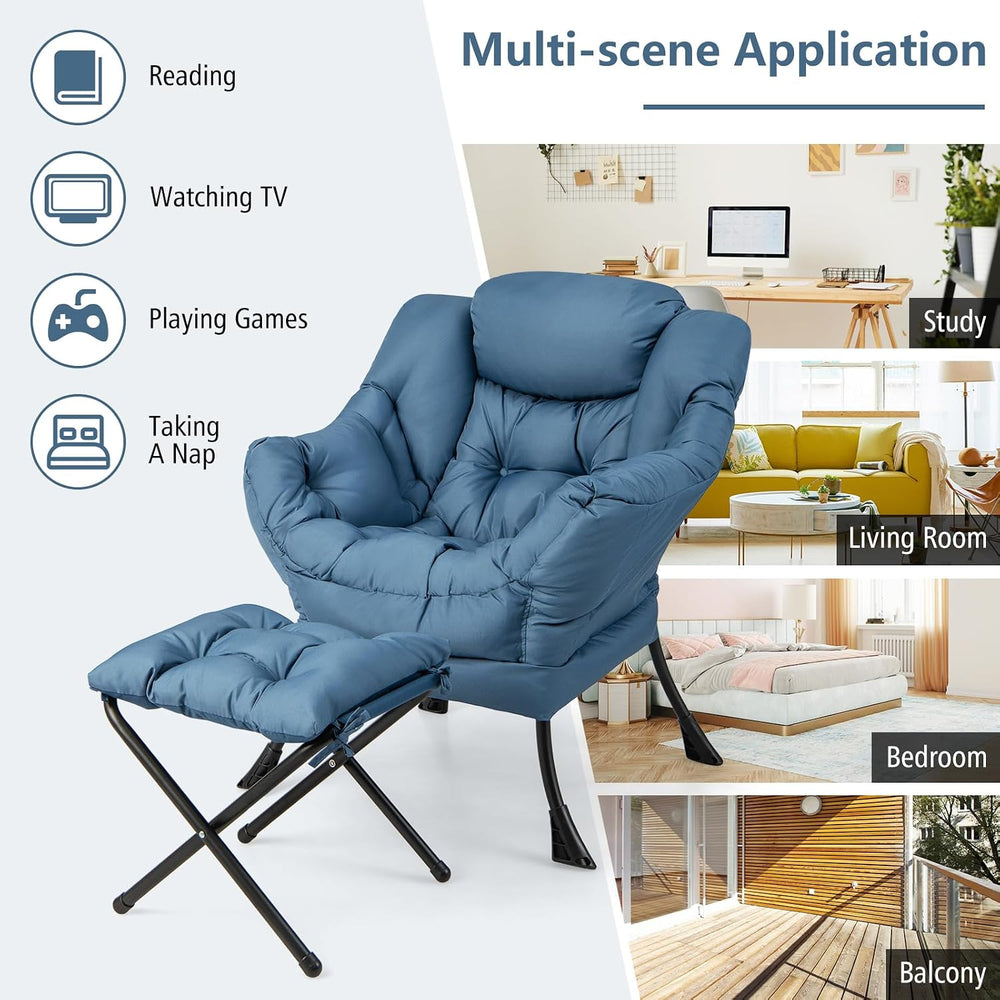 GIANTEX Lazy Chair with Ottoman, Accent Sofa Chair with Folding Footrest, Sid...