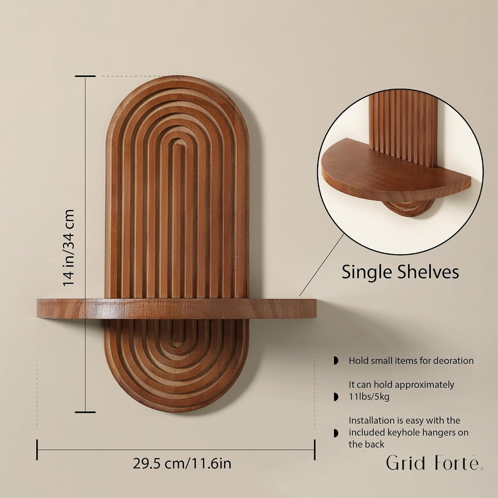 GRID FORTE 2 Pack Mid-Century Wall Shelves with Arched Wood Design