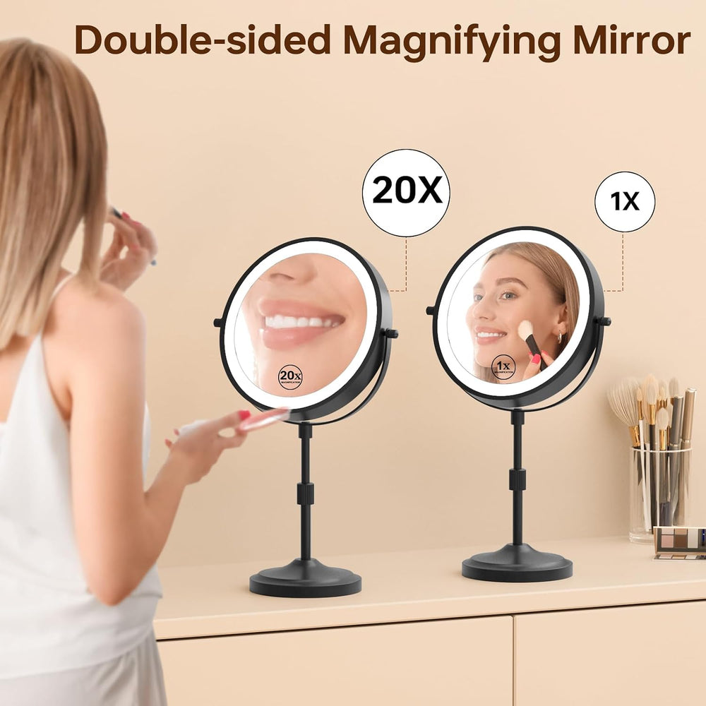 9" Tall Lighted Makeup Mirror with Lights and 1X 20x Magnification, Black