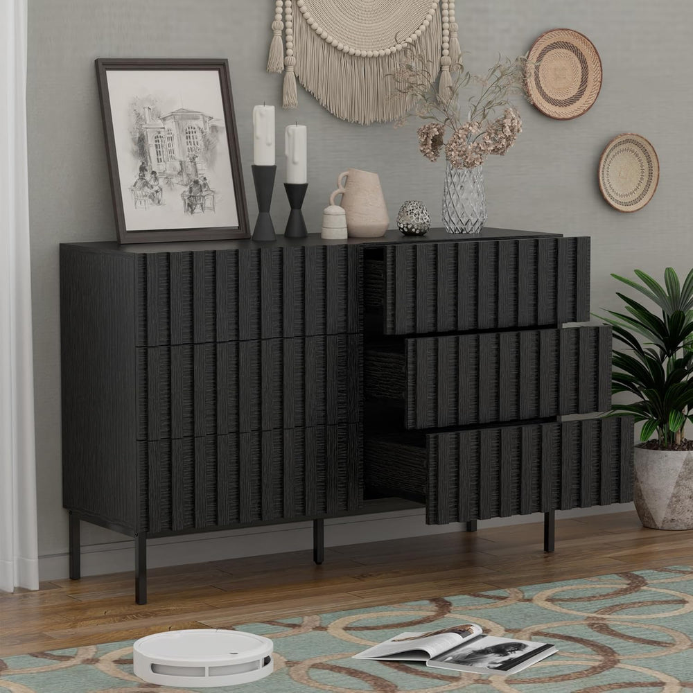 UEV 3 Piece Dresser and Nightstand Sets for Bedroom (Black)