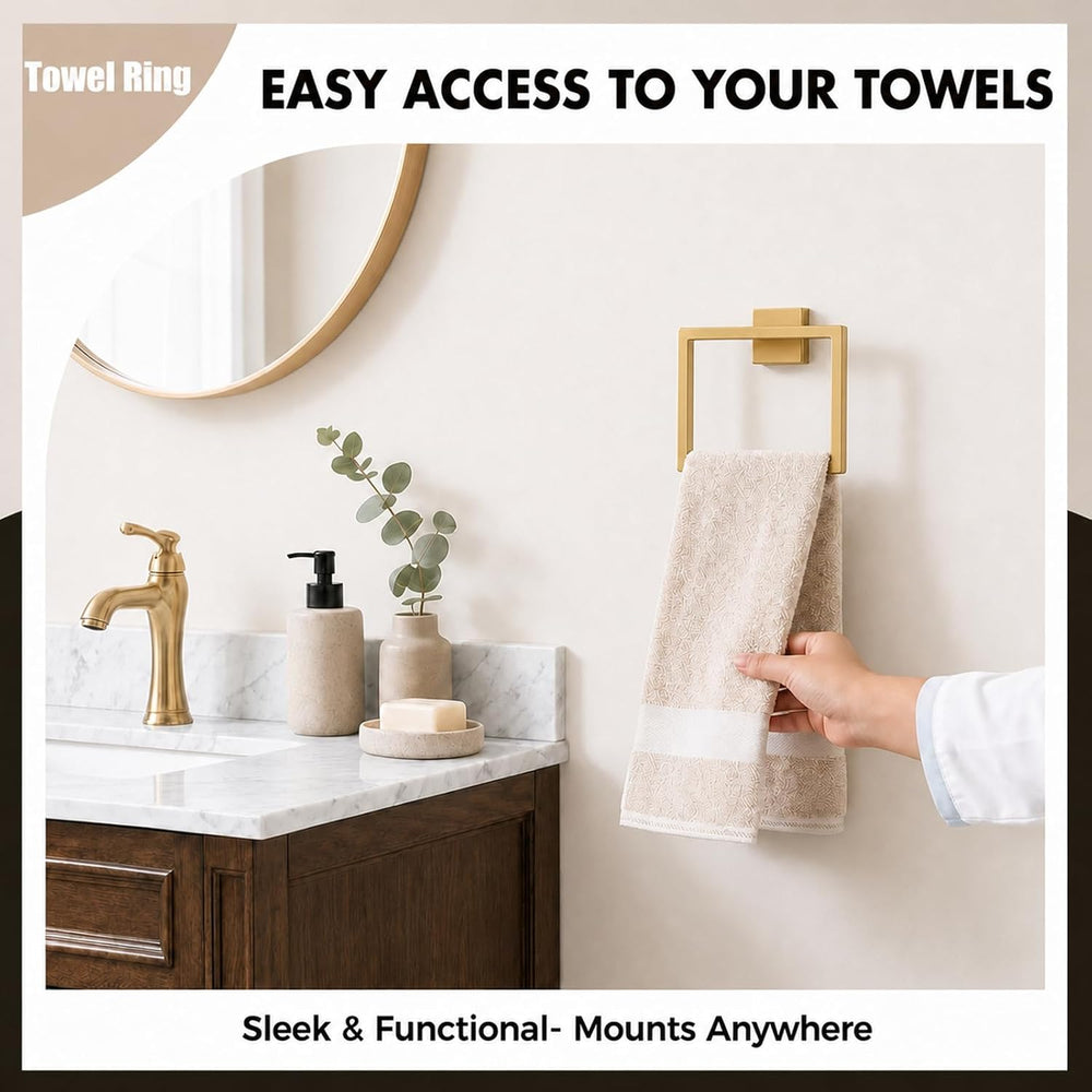 5-Piece Brushed Gold Bathroom Accessorys Stainless Steel Towel Bar Set