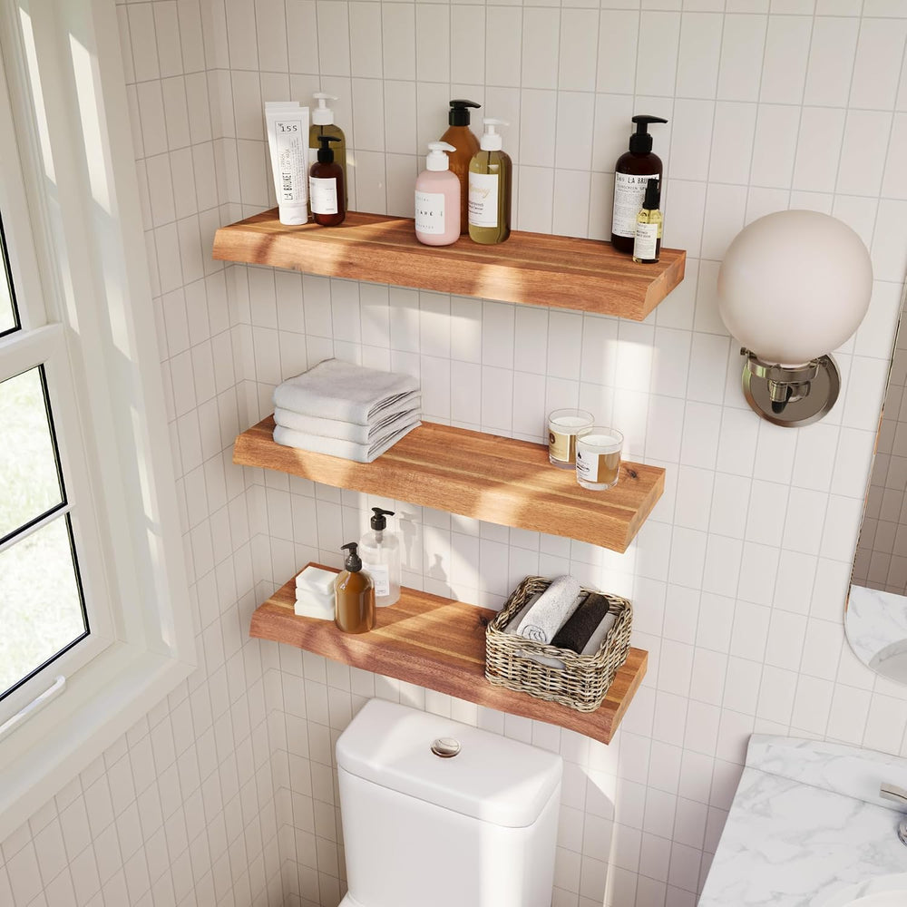Howizz 24'' Live Edge Floating Shelves for Wall, Acacia Wood Wall Mou...