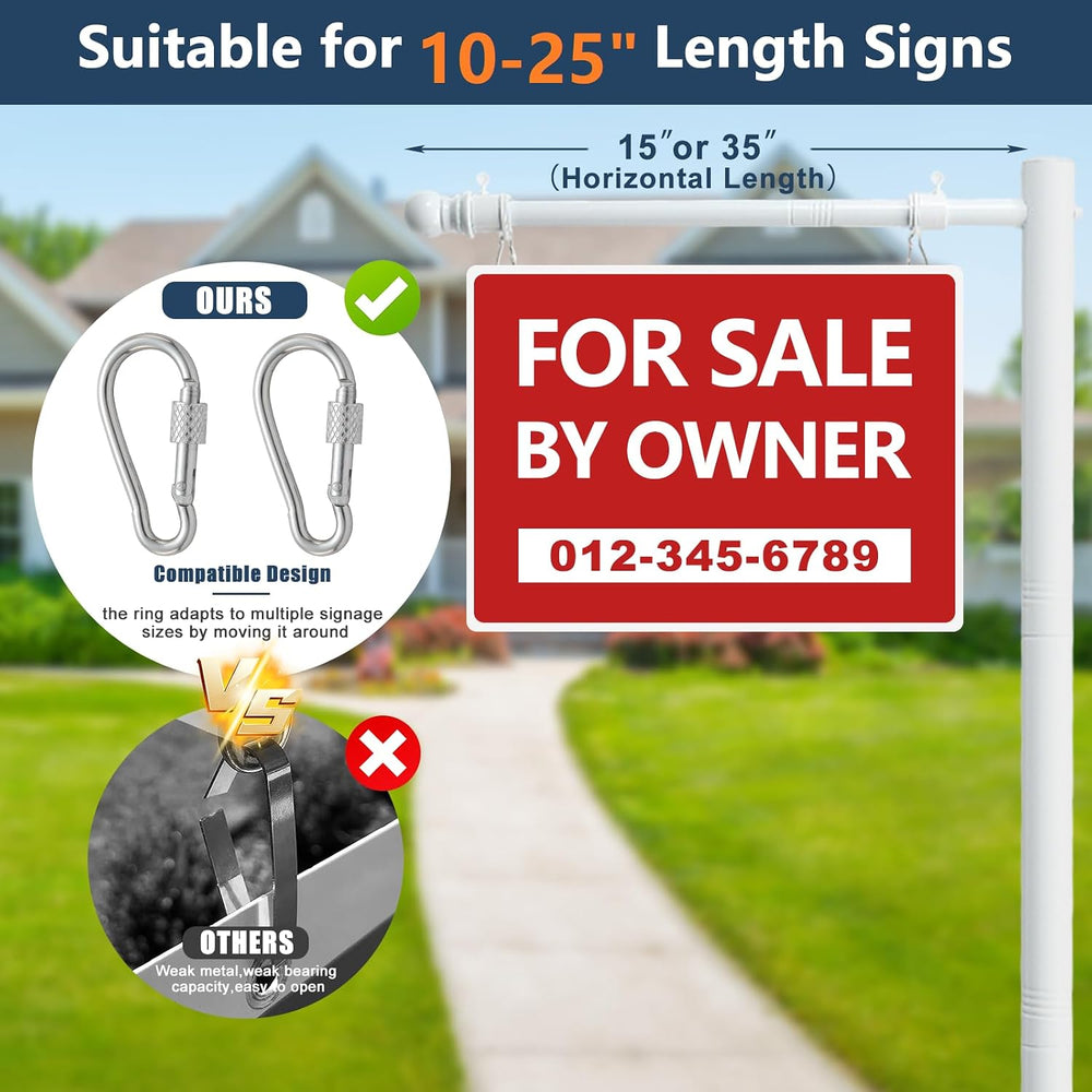 7 FT Real Estate Sign Post - Heavy Duty Metal Yard Sign Holder with Adjustabl...