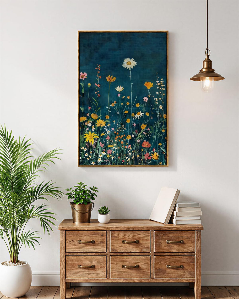 WHASAYART Botanical Floral Canvas Print 24x36 Framed Wildflower Wall Art