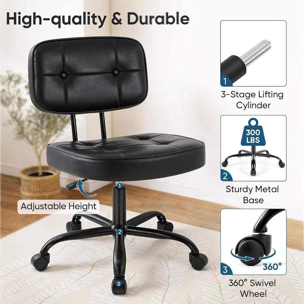 DUMOS Armless Office Desk Chair, Small Vanity Chair with Lumbar Support