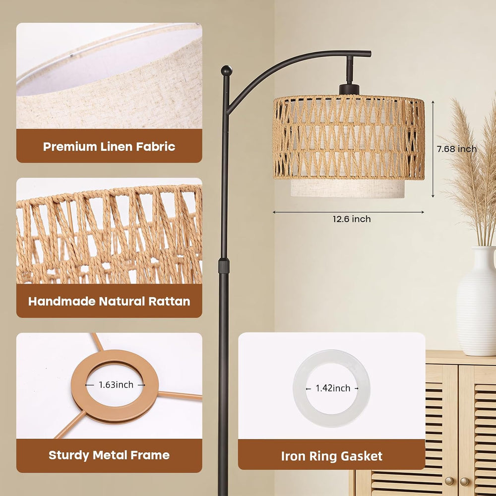 Boho Rattan Lamp Shade, 12.6" Top x 12.6" Bottom x 7.68" High,...