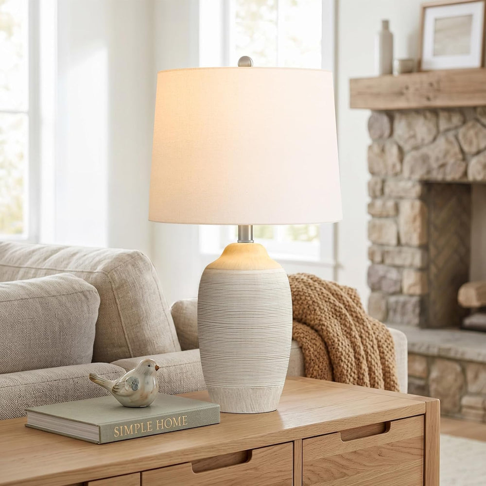 24.5" Ceramic Table Lamp for Living Room with Pre-Attached Shade