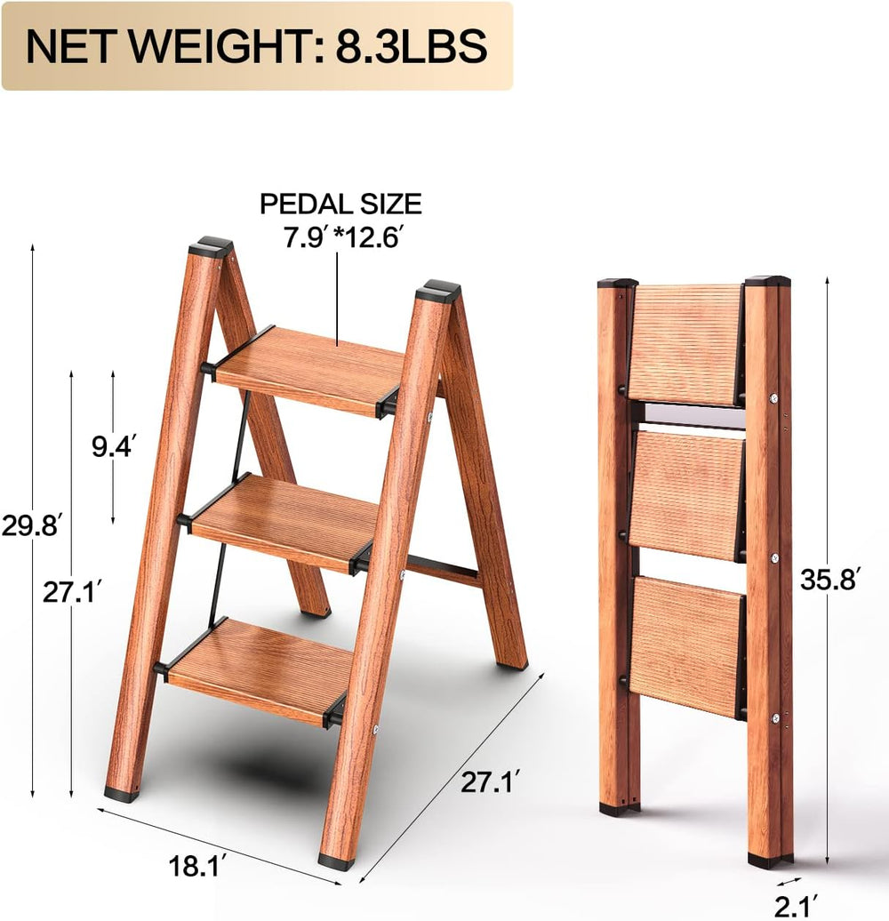 3 Step Ladder, Folding Step Stool with Anti-Slip Wide Pedal