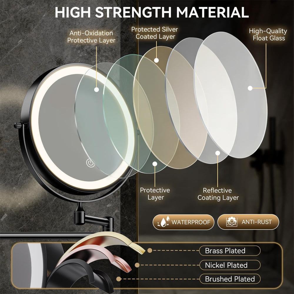 Auxmir 1X/20X Wall Mounted Makeup Mirror, 8" Rechargeable Magnifying Mirror