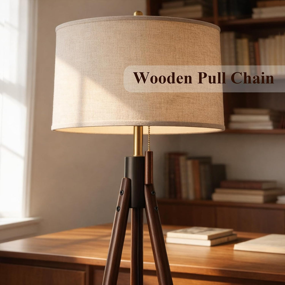 MOFFE Mid Century Tripod Floor Lamp with Pull Chain,Black & Gold Finish