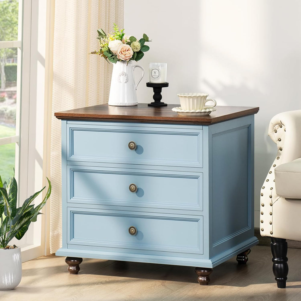 Joaxswe 24" Wide Farmhouse Night Stand,Large End Table with 3 Drawers &a...