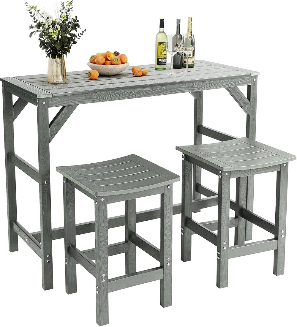 HIPS Outdoor Patio Bar Set, All Weather HIPS Bar Table and Chairs Set for Out...