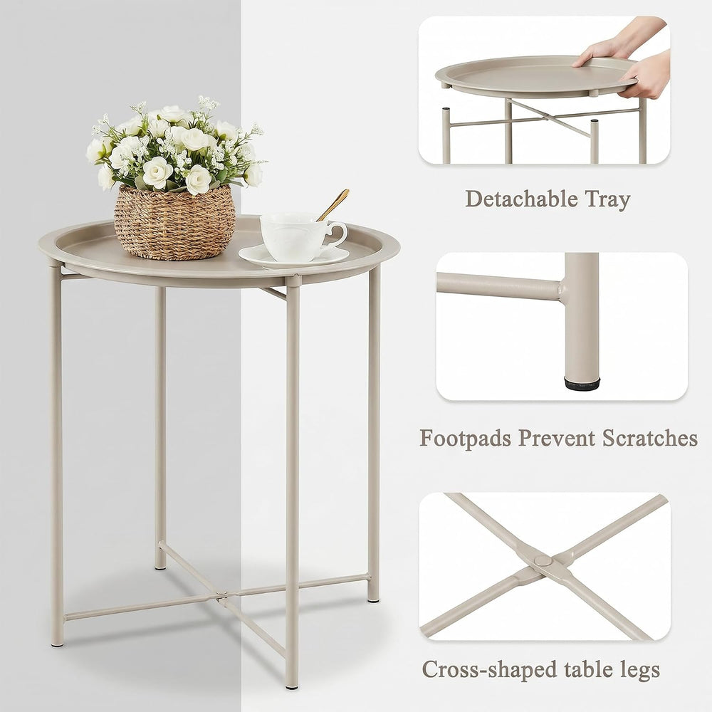 VECELO Side/End Table, Folding Round Metal Anti-Rust and Waterproof Outdoor o...