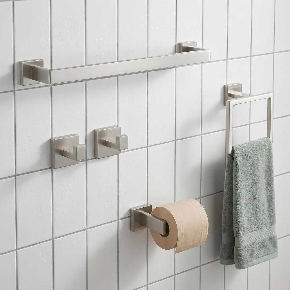 5-Piece Bathroom Hardware Set, 23.6 in Towel Bar, Brushed Nickel