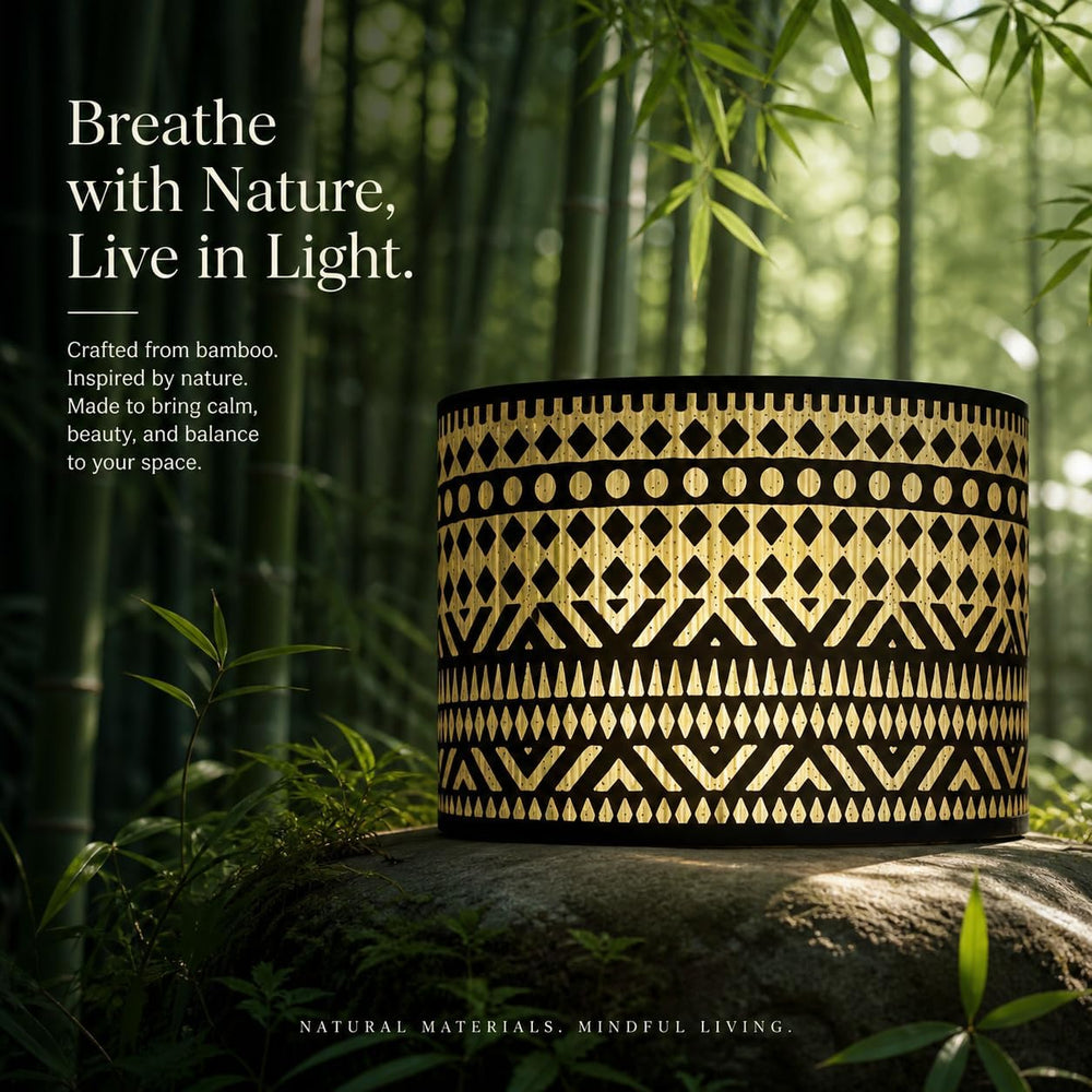 Bamboo Lamp Shade, Wabi-Retro lamp shade, Hand-Woven Drum Light Cover for E27...