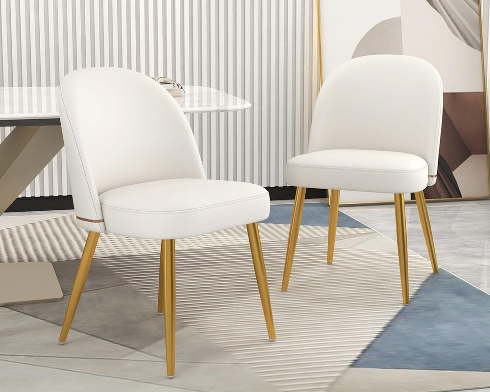KCC Modern PU Leather Dining Chairs Set of 2,Armless Side Chairs,White