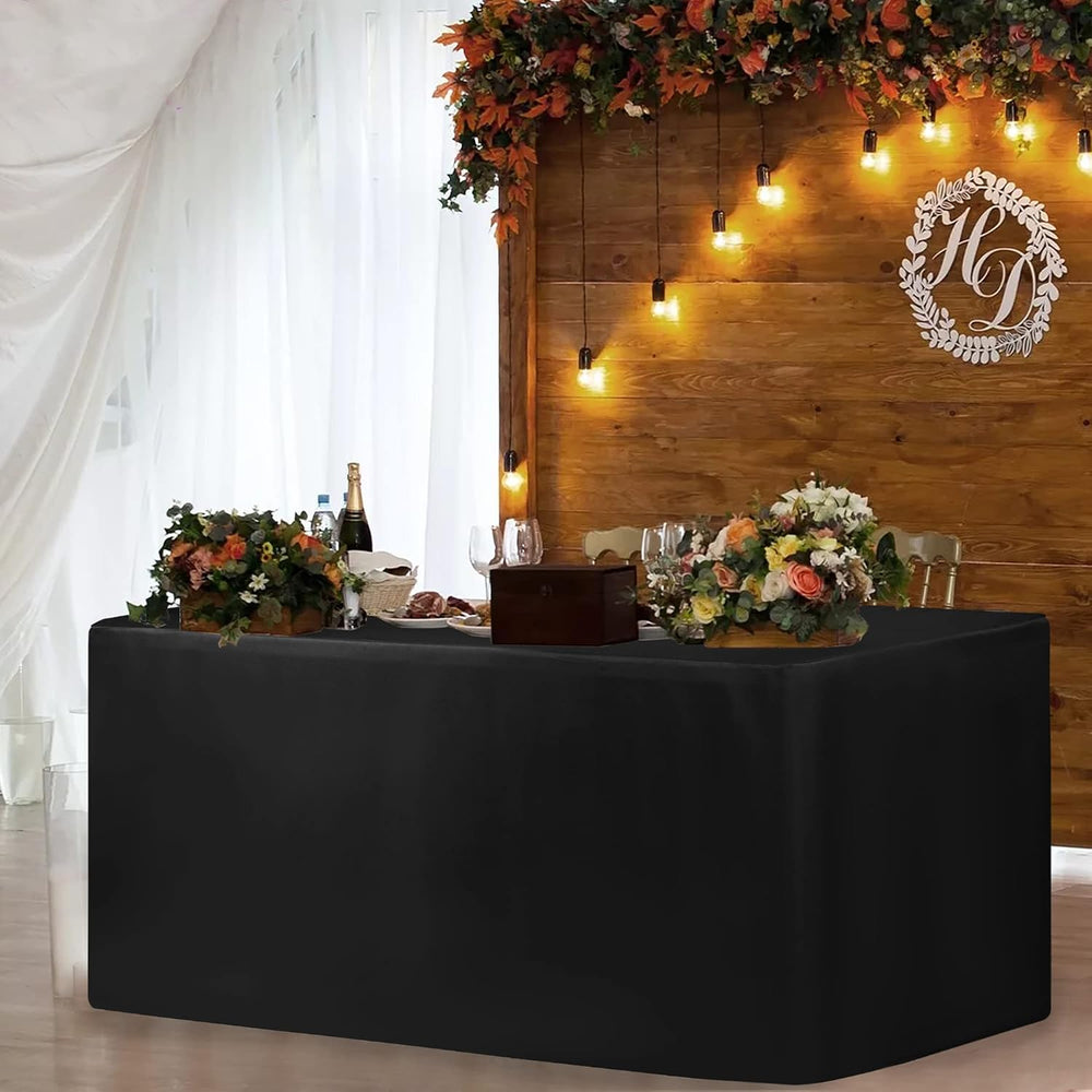 Fitted Table Cloths For 6 Foot Rectangle Tables,Vendor Booth 6 Pack Black