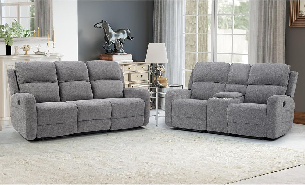 EBELLO Manual Living Room Furniture Reclining Couch Set, Soft Fabric Recliner...