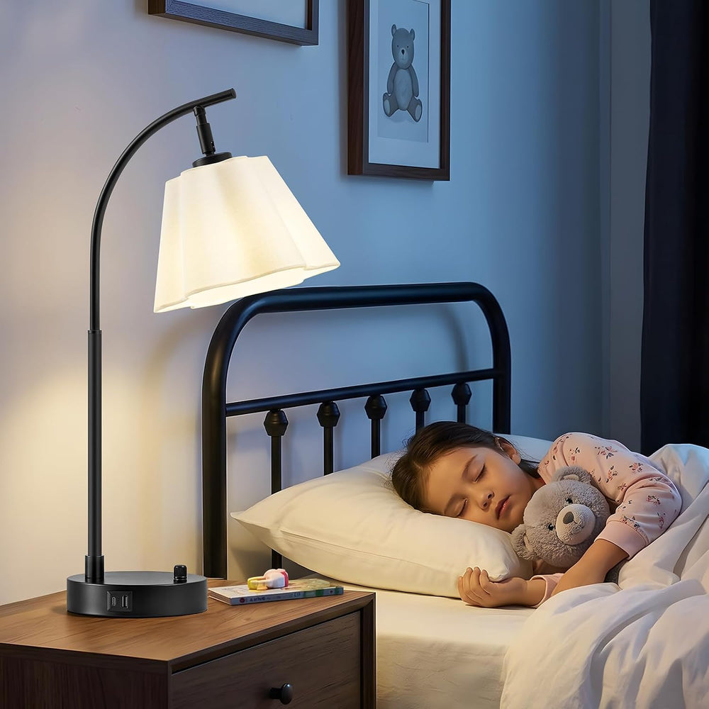 Table Lamps Set of 2, Stepless Dimmable Bedside Lamps with USB A&C Ports